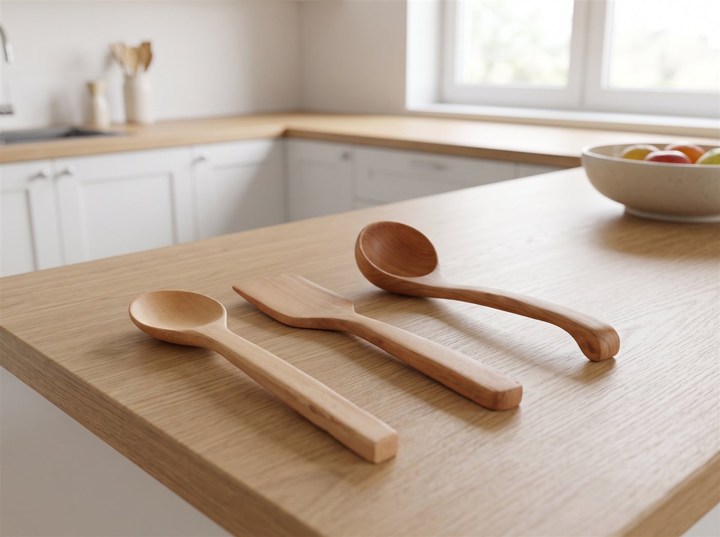 Three-piece beech wood kitchen utensil set