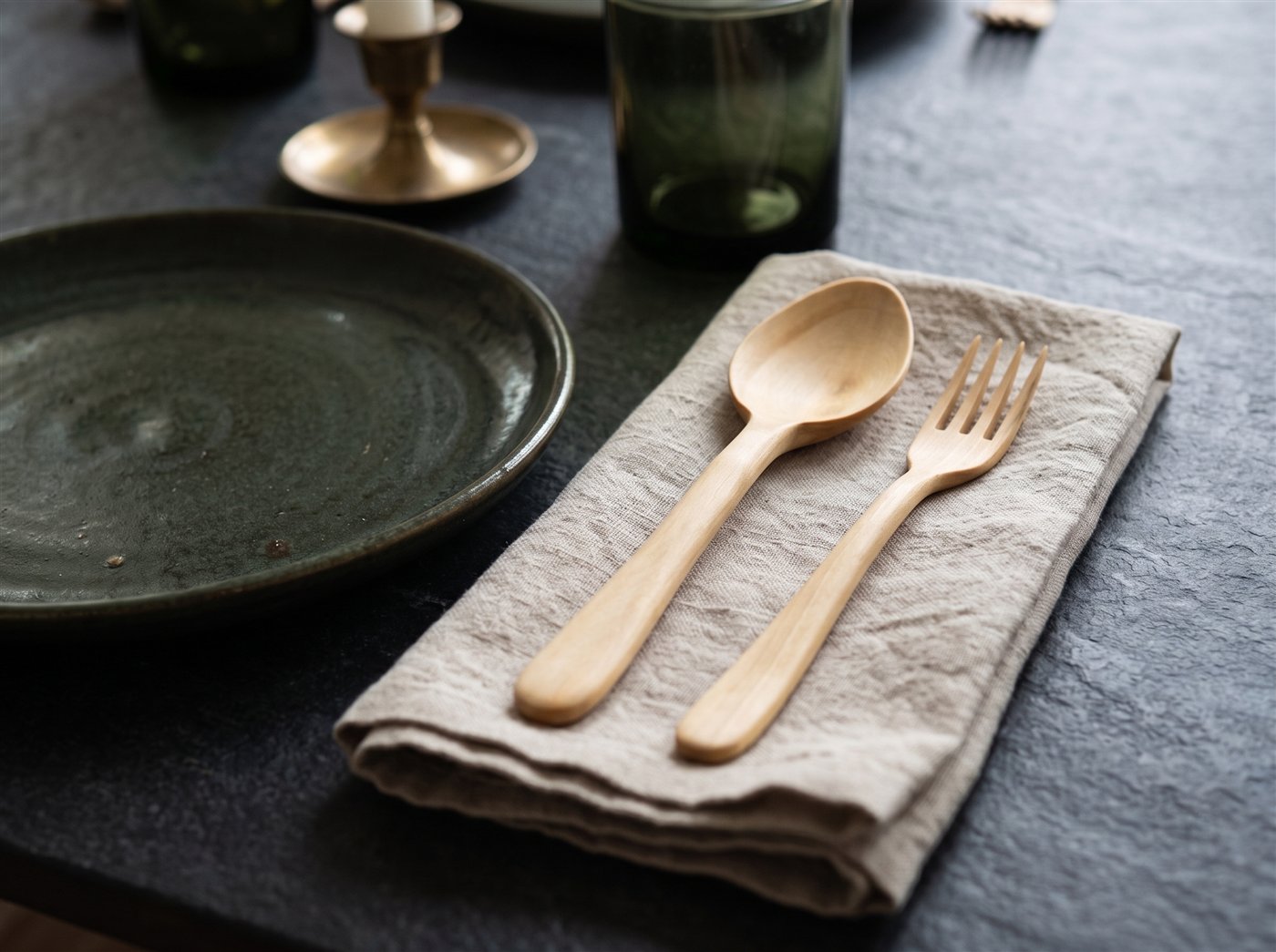 Boxwood spoon and fork set product arrangement